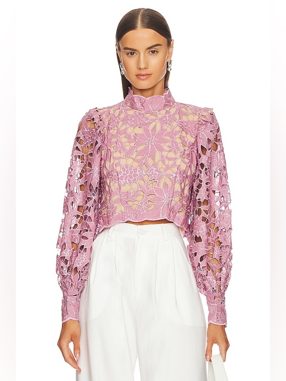ELLIATT Visionary Eyelet Long Sleeve Top in Mauve S